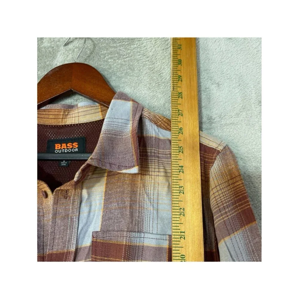 NWT Bass Outdoor Men's S Stretch Flannel Shirt Plaid Long Sleeve